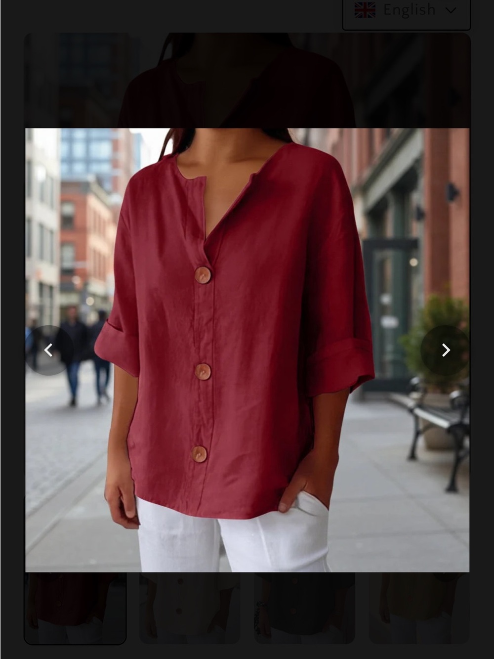 Red Button-Front Relaxed Linen Shirt